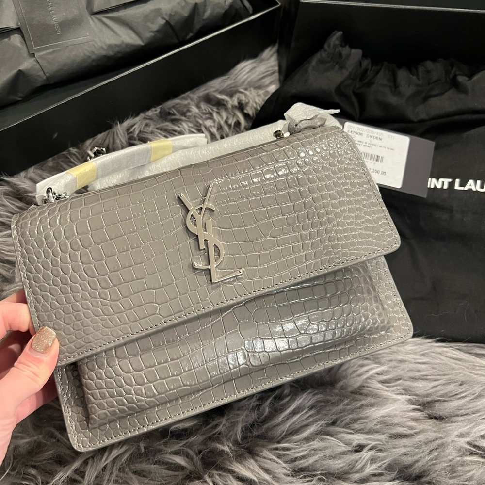 Brand New Authentic Saint Laurent YSL Medium Sunset Bag with Silver hardware